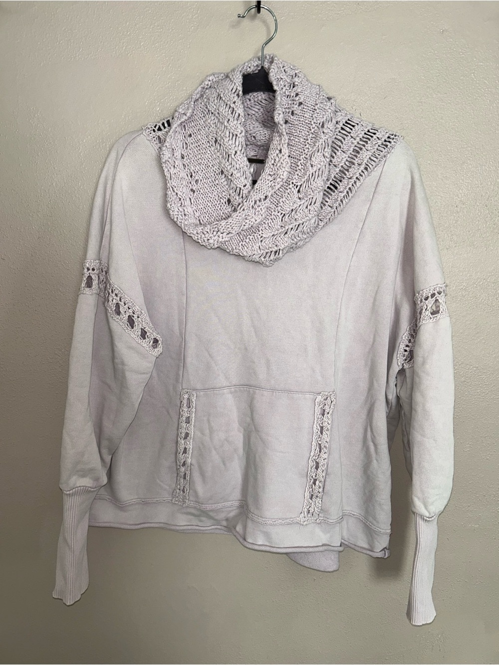 Free People melody Light lavender Crochet-Trim Hooded Pullover
